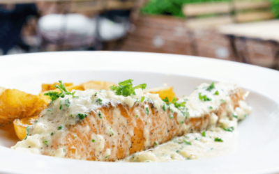 Poached Salmon Steaks with Hot Basil Sauce