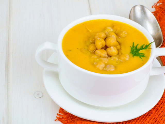 Parsnip & Ginger Soup with Spiced Roast Chickpeas